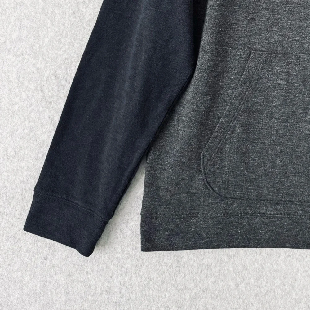 Vince Pullover Hoodie Mens Large Gray Navy Blue Double Knit Long Sleeve Pocket - Picture 5 of 15